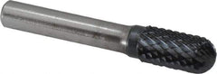 SGS Pro - 1/2" Cut Diam, 3/8" Shank Diam, Cylinder with Radius Head Double Cut Burr - Carbide, Radius End, 1" LOC, 3" OAL - USA Tool & Supply