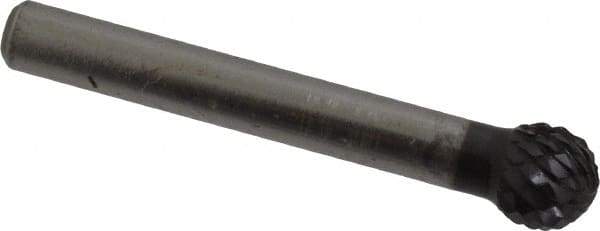 SGS Pro - 3/8" Cut Diam, 1/4" Shank Diam, Ball Head Double Cut Burr - Carbide, Radius End, 5/16" LOC, 2-1/16" OAL - USA Tool & Supply