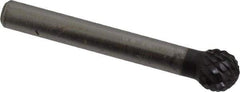 SGS Pro - 3/8" Cut Diam, 1/4" Shank Diam, Ball Head Double Cut Burr - Carbide, Radius End, 5/16" LOC, 2-1/16" OAL - USA Tool & Supply