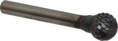 SGS Pro - 1/2" Cut Diam, 1/4" Shank Diam, Ball Head Double Cut Burr - Carbide, Radius End, 7/16" LOC, 2-3/16" OAL - USA Tool & Supply