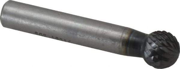 SGS Pro - 1/2" Cut Diam, 3/8" Shank Diam, Ball Head Double Cut Burr - Carbide, Radius End, 7/16" LOC, 2-7/16" OAL - USA Tool & Supply