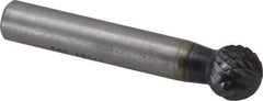 SGS Pro - 1/2" Cut Diam, 3/8" Shank Diam, Ball Head Double Cut Burr - Carbide, Radius End, 7/16" LOC, 2-7/16" OAL - USA Tool & Supply