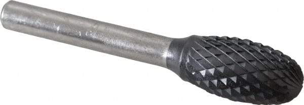 SGS Pro - 1/2" Cut Diam, 1/4" Shank Diam, Oval Head Double Cut Burr - Carbide, Radius End, 7/8" LOC, 2-5/8" OAL - USA Tool & Supply