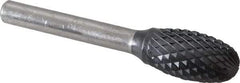 SGS Pro - 1/2" Cut Diam, 1/4" Shank Diam, Oval Head Double Cut Burr - Carbide, Radius End, 7/8" LOC, 2-5/8" OAL - USA Tool & Supply