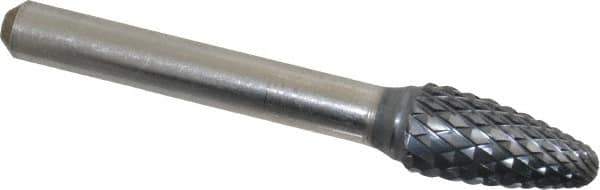 SGS Pro - 3/8" Cut Diam, 1/4" Shank Diam, Tree with Radius Head Double Cut Burr - Carbide, Radius End, 3/4" LOC, 2-1/2" OAL - USA Tool & Supply