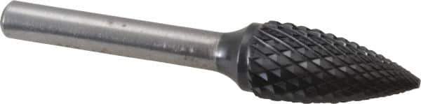 SGS Pro - 1/2" Cut Diam, 1/4" Shank Diam, Tree Head Double Cut Burr - Carbide, Point End, 1" LOC, 2-3/4" OAL - USA Tool & Supply