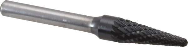 SGS Pro - 3/8" Cut Diam, 1/4" Shank Diam, Taper Head Double Cut Burr - Carbide, Radius End, 1-1/16" LOC, 2-15/16" OAL - USA Tool & Supply