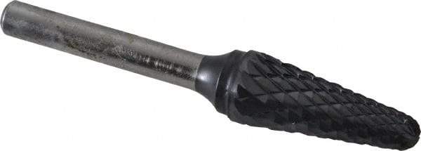 SGS Pro - 1/2" Cut Diam, 1/4" Shank Diam, Taper Head Double Cut Burr - Carbide, Radius End, 1-1/8" LOC, 3" OAL - USA Tool & Supply