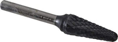 SGS Pro - 1/2" Cut Diam, 1/4" Shank Diam, Taper Head Double Cut Burr - Carbide, Radius End, 1-1/8" LOC, 3" OAL - USA Tool & Supply