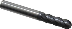 SGS - 3/8" Diam, 1-1/8" LOC, 4 Flute Solid Carbide Ball End Mill - AlTiN Finish, Single End, 3" OAL, 3/8" Shank Diam, Spiral Flute - USA Tool & Supply
