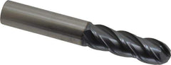 SGS - 3/4" Diam, 2-1/4" LOC, 4 Flute Solid Carbide Ball End Mill - AlTiN Finish, Single End, 5" OAL, 3/4" Shank Diam, Spiral Flute - USA Tool & Supply
