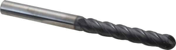 SGS - 1/2" Diam, 3" LOC, 4 Flute Solid Carbide Ball End Mill - AlTiN Finish, Single End, 6" OAL, 1/2" Shank Diam, Spiral Flute - USA Tool & Supply