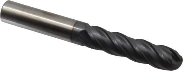 SGS - 3/4" Diam, 3" LOC, 4 Flute Solid Carbide Ball End Mill - AlTiN Finish, Single End, 6" OAL, 3/4" Shank Diam, Spiral Flute - USA Tool & Supply