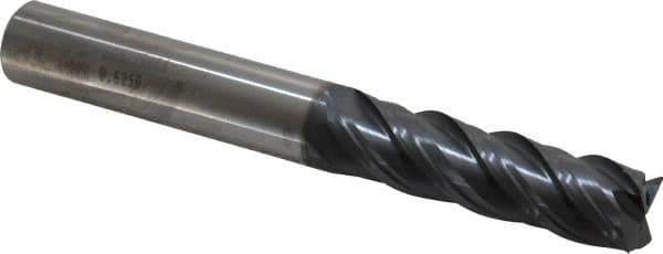 SGS - 5/8", 2-1/4" LOC, 5/8" Shank Diam, 5" OAL, 4 Flute, Solid Carbide Square End Mill - Single End, AlTiN Finish, Spiral Flute, 38° Helix, Centercutting, Right Hand Cut, Right Hand Flute, Series 63 - USA Tool & Supply