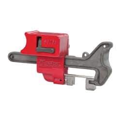 Master Lock - 4 Inch Max Valve Handle Size, Aluminum and Steel Handle On Ball Valve Lockout - 9/32 Inch Max Shackle Diameter, Red - USA Tool & Supply