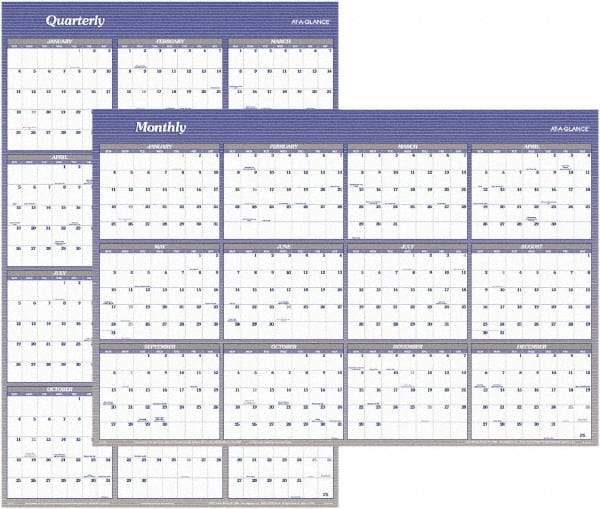 AT-A-GLANCE - 1 Sheet, 32 x 48", Erasable Wall Planner - White & Blue - USA Tool & Supply