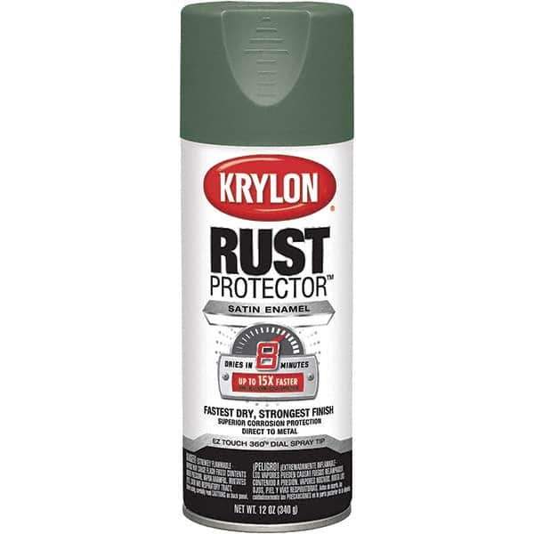 Krylon - Moss Green, Satin, Rust Proof Enamel Spray Paint - 25 Sq Ft per Can, 12 oz Container, Use on Plaster, Glass, Ceramic, Wicker, Concrete, Masonry, Wood, Metal - USA Tool & Supply