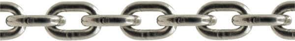 Value Collection - 7/64" Welded Stainless Steel Chain - 132 Lb Capacity, Grade 43, 100' Long, Polished Finish - USA Tool & Supply