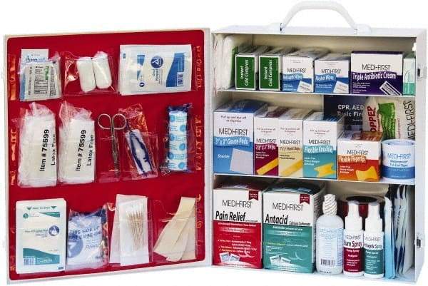 Medique - 1,100 Piece, 100 Person, Industrial First Aid Kit - 13-3/4" Wide x 16-1/4" Deep x 5-1/2" High, Metal Cabinet - USA Tool & Supply