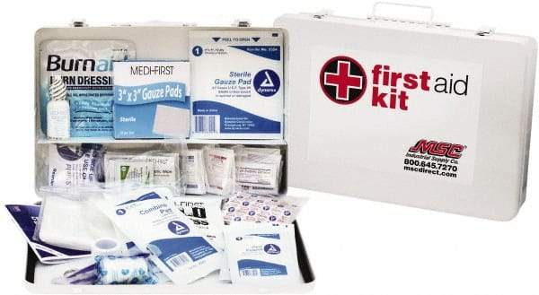 Medique - 200 Piece, 50 Person, Industrial First Aid Kit - 14" Wide x 9-1/2" Deep x 2-1/2" High, Metal Case - USA Tool & Supply