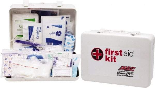 Medique - 100 Piece, 10 Person, Industrial First Aid Kit - 11" Wide x 7-1/2" Deep x 2-1/2" High, Metal Case - USA Tool & Supply