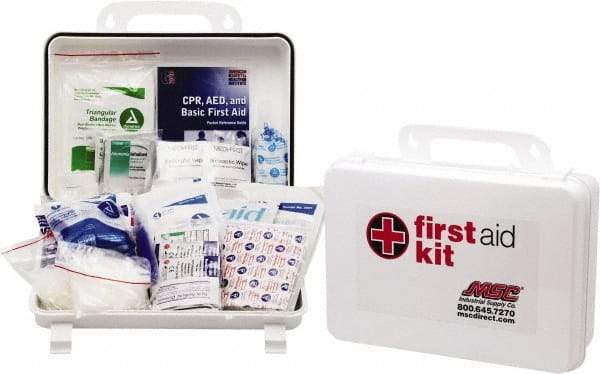 Medique - 100 Piece, 10 Person, Industrial First Aid Kit - 9-1/4" Wide x 6-3/4" Deep x 3" High, Plastic Case - USA Tool & Supply