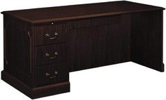 Hon - High Pressure Laminate Right Return Desk with Center Drawer - 66" Wide x 30" Deep x 29-1/2" High, Mahogany - USA Tool & Supply