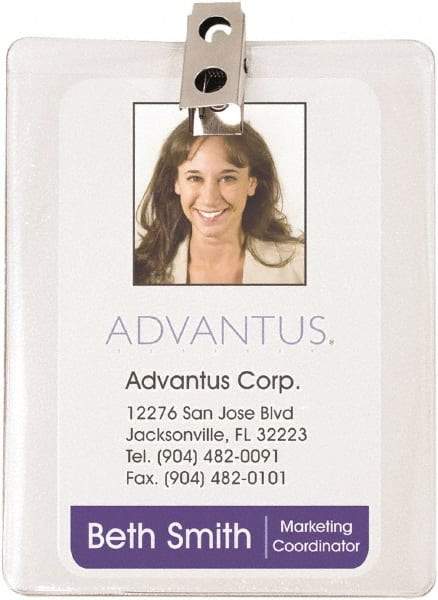 ADVANTUS - Clip-On Badge Holder - Clear - USA Tool & Supply