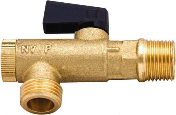 PRO-SOURCE - 1/2 x 1/2" Pipe, NPT Port, Brass Filter Ball Valve - Inline - One Way Flow, NPT Ends, Wedge Handle, 725 WOG - USA Tool & Supply