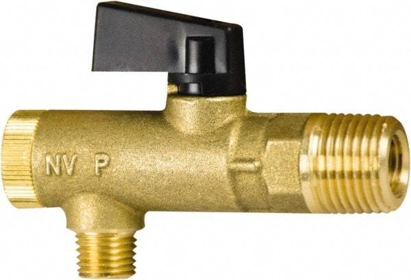 PRO-SOURCE - 3/8" Pipe, NPT Port, Brass Filter Ball Valve - Inline - One Way Flow, MNPT x FNPT Ends, Wedge Handle, 725 WOG - USA Tool & Supply