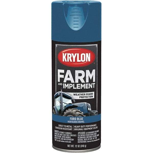 Krylon - Blue (Ford), 12 oz Net Fill, Gloss, Farm & Equipment Spray Paint - 12 oz Container, Use on Equipment - USA Tool & Supply