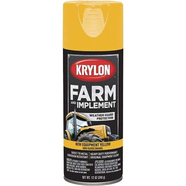 Krylon - Yellow, 12 oz Net Fill, Gloss, Farm & Equipment Spray Paint - 12 oz Container, Use on Equipment - USA Tool & Supply