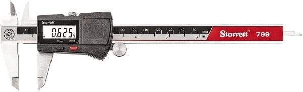 Starrett - 0 to 6" Range 0.0005" Resolution, Electronic Caliper - Stainless Steel with 2" Stainless Steel Jaws, RS232 Output - USA Tool & Supply