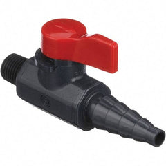Asahi/America - 1/4" Pipe, Full Port, PVC Ball Valve - 1 Piece, MNPT x Barb Ends, Tee Handle, 150 WOG - USA Tool & Supply