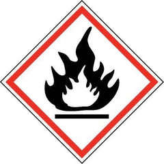 NMC - Hazardous Materials Label, Header: Flammable Warning - Legend: GHS - Graphic, English, Black & Red, 2" Long x 2" High, No Coating - USA Tool & Supply