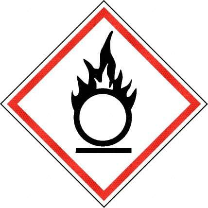 NMC - Hazardous Materials Label, Header: Oxidizer Warning - Legend: GHS - Graphic, English, Black & Red, 2" Long x 2" High, No Coating - USA Tool & Supply