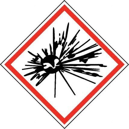NMC - Hazardous Materials Label, Header: Explosive Warning - Legend: GHS - Graphic, English, Black & Red, 2" Long x 2" High, No Coating - USA Tool & Supply