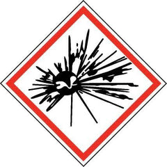 NMC - Hazardous Materials Label, Header: Explosive Warning - Legend: GHS - Graphic, English, Black & Red, 2" Long x 2" High, No Coating - USA Tool & Supply