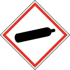 NMC - Hazardous Materials Label, Header: Compressed Gas Warning - Legend: GHS - Graphic, English, Black & Red, 2" Long x 2" High, No Coating - USA Tool & Supply