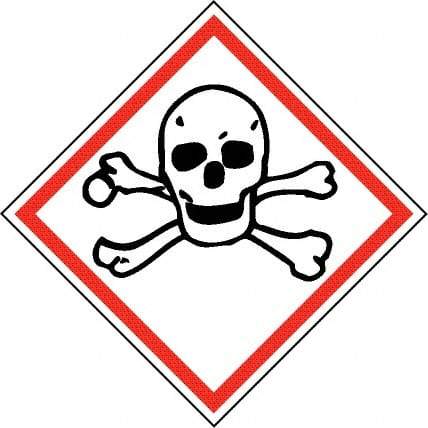 NMC - Hazardous Materials Label, Header: Toxic Warning - Legend: GHS - Graphic, English, Black & Red, 2" Long x 2" High, No Coating - USA Tool & Supply