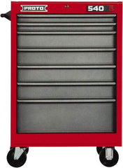 Proto - 7 Drawer Steel Tool Roller Cabinet - 27" Wide x 52" High x 18" Deep, Ball Bearing Drawer Slides, Safety Red/Gray - USA Tool & Supply