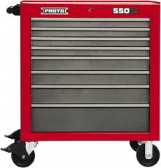 Proto - 8 Drawer 15,134 Lb Capacity Steel Tool Roller Cabinet - 34" Wide x 41" High x 25-1/4" Deep, Ball Bearing Drawer Slides, Safety Red/Gray - USA Tool & Supply
