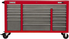 Proto - 20 Drawer Mobile Workstation - 67" Wide x 25-1/4" Deep x 41" High, Steel, Safety Red & Gray - USA Tool & Supply