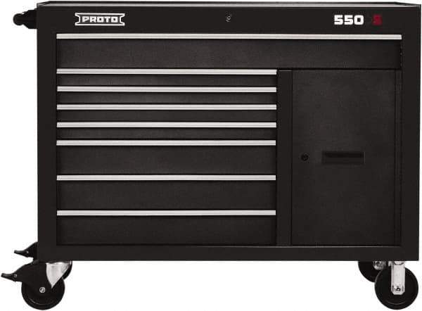 Proto - 1 Shelf, 8 Drawer, 1 Door Mobile Workstation - 50" Wide x 25-1/4" Deep x 41" High, Steel, Dual Black - USA Tool & Supply