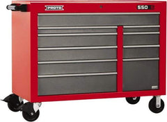 Proto - 10 Drawer Mobile Workstation - 50" Wide x 25-1/4" Deep x 41" High, Steel, Safety Red & Gray - USA Tool & Supply