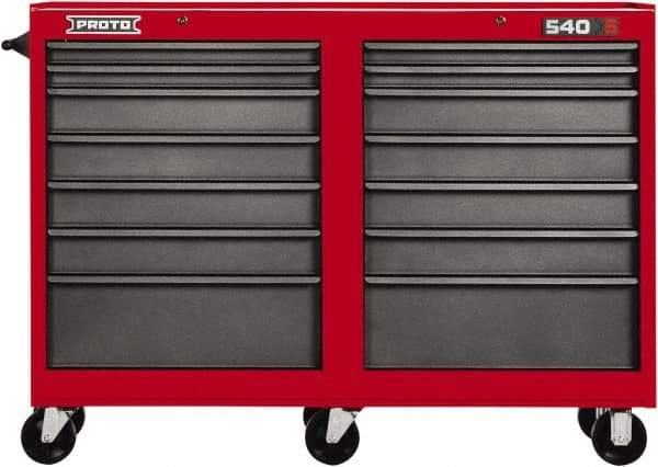 Proto - 14 Drawer Mobile Workstation - 54" Wide x 18" Deep x 42" High, Steel, Safety Red & Gray - USA Tool & Supply