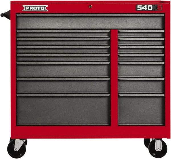 Proto - 15 Drawer Mobile Workstation - 41" Wide x 18" Deep x 42" High, Steel, Safety Red & Gray - USA Tool & Supply