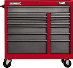 Proto - 15 Drawer Mobile Workstation - 41" Wide x 18" Deep x 42" High, Steel, Safety Red & Gray - USA Tool & Supply