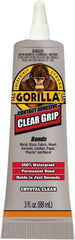 Gorilla Glue - 3 oz Tube Clear Contact Adhesive - 1 to 5 min Working Time, 24 hr Full Cure Time, Bonds to Masonry, Ceramic, Concrete, Fabric, Glass, Leather, Metal, Paper, Rubber, Velcro & Wood - USA Tool & Supply