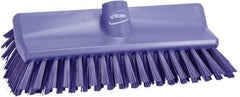 Vikan - 1-1/2" Bristle Length, Polyester Scrub Brush - 10" Long x 5-1/2" Wide Head, 10-25/64" OAL, European Threaded Handle, Purple, Polypropylene Block - USA Tool & Supply